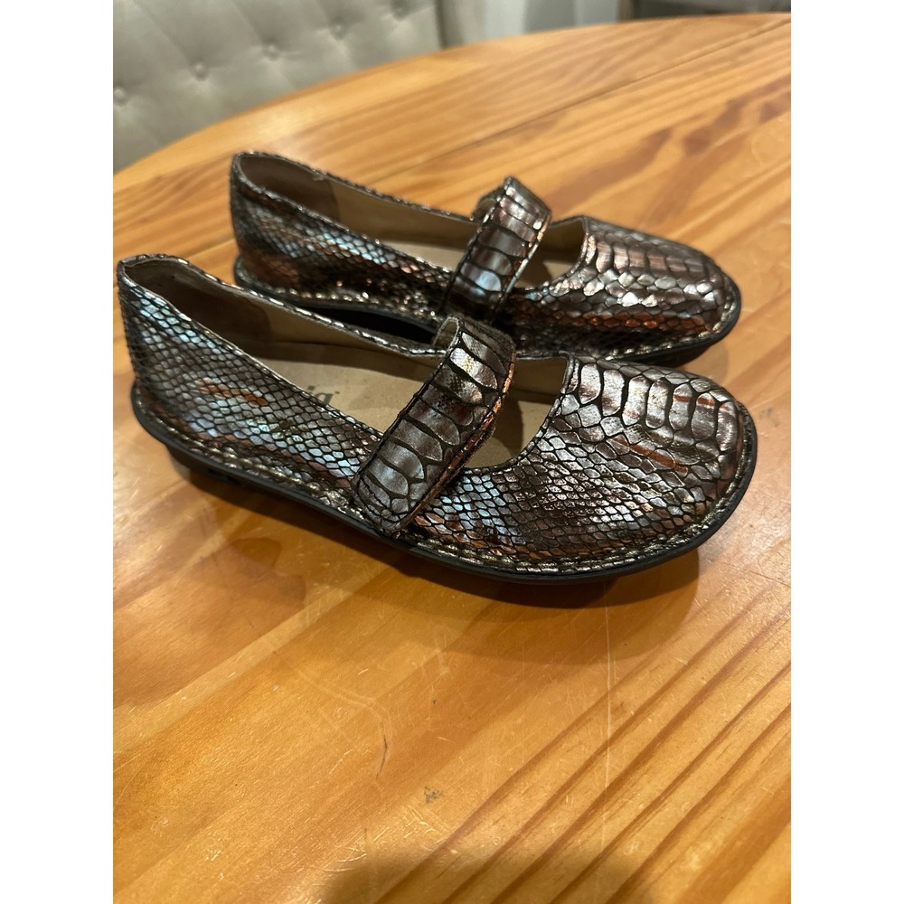 Algeria Feliz Leather Snake Print Mary Jane Shoes Metallic Size 35